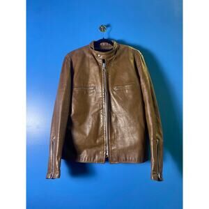 Vintage Reed Brown Sherpa Full Zip Leather Jacket Zip Pockets Men's Size Large